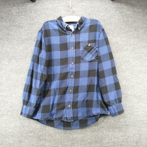 Field & Stream Mens Button Front Shirt Blue Black Large Check Flannel - Picture 2 of 12